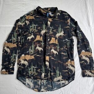 H&M Divided Womens Medium Black Western Desert Horse Cactus Button Up Shirt